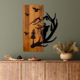 Wallity Deer and Mountain Escultura de pared Nogal y Negro